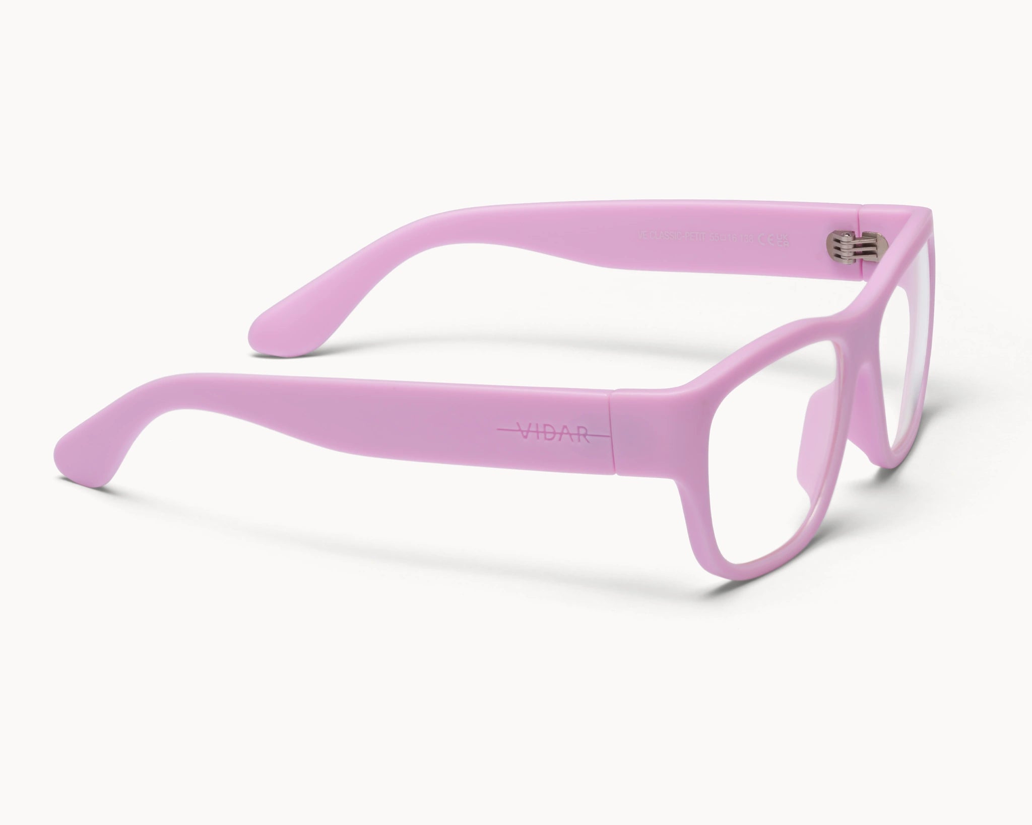 VIDAR EYEWEARs sofistikerte og bærekraftige Classic Petit briller i rosa med klare glass