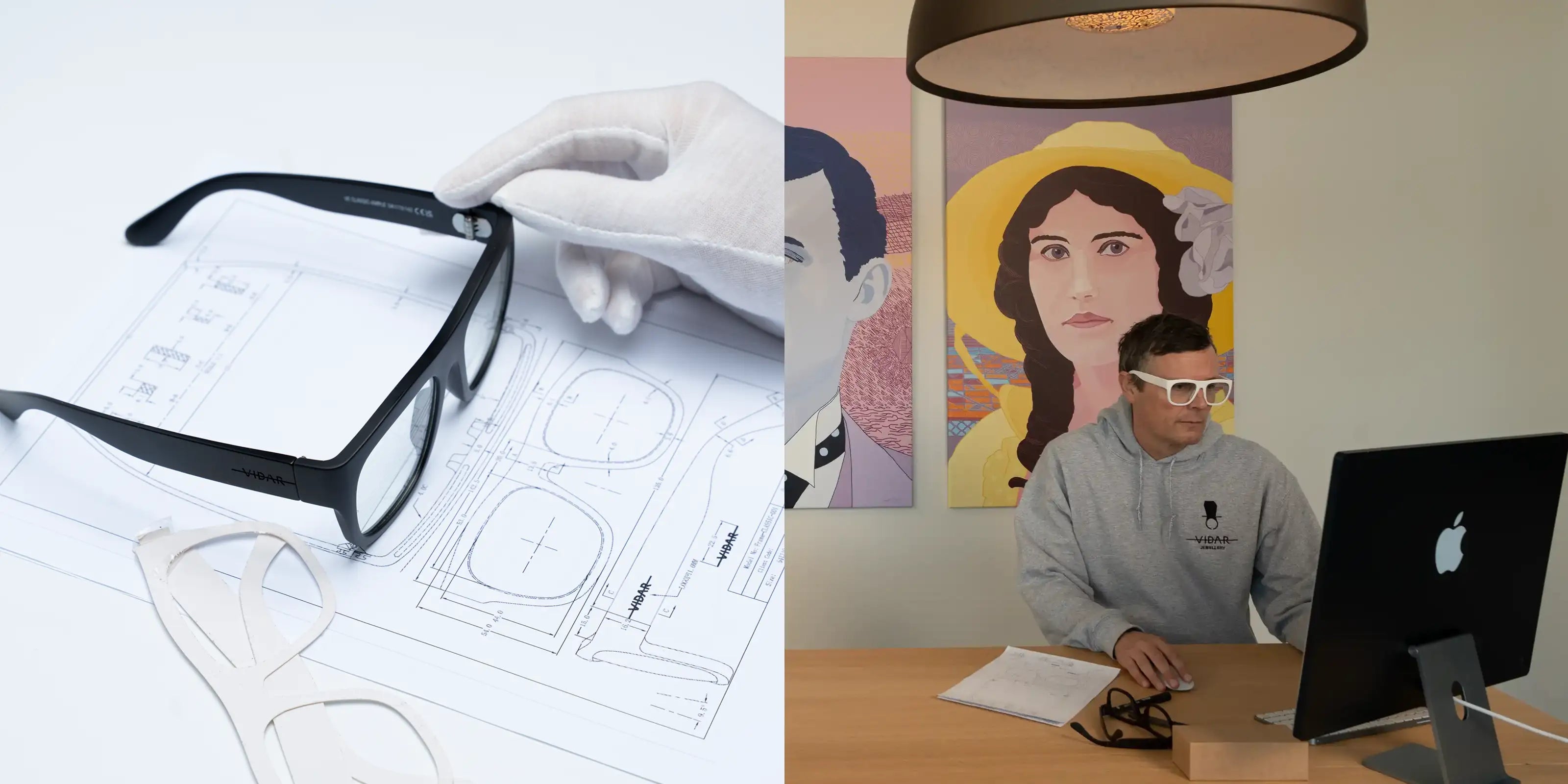 Hovedkunstner Vidar Lien lager tekniske brilletegninger for VIDAR EYEWEAR.
